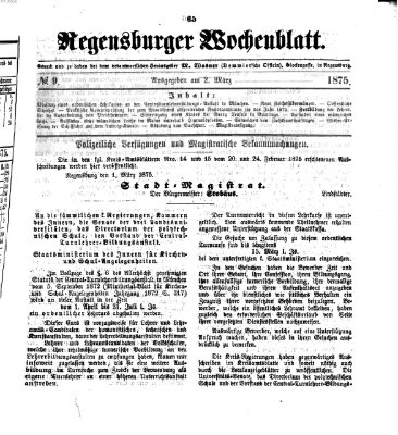 Regensburger Wochenblatt Dienstag 2. März 1875