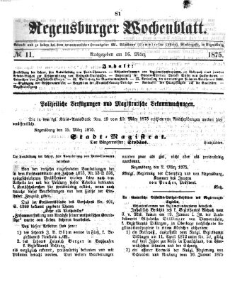 Regensburger Wochenblatt Dienstag 16. März 1875