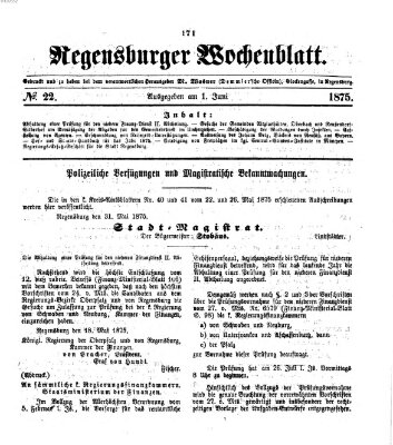 Regensburger Wochenblatt Dienstag 1. Juni 1875