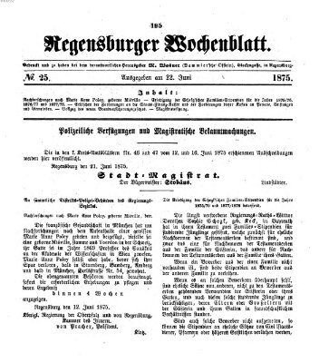 Regensburger Wochenblatt Dienstag 22. Juni 1875