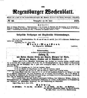 Regensburger Wochenblatt Dienstag 29. Juni 1875