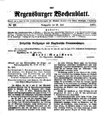 Regensburger Wochenblatt Dienstag 20. Juli 1875