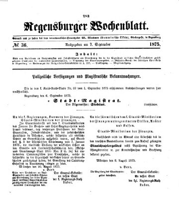 Regensburger Wochenblatt Dienstag 7. September 1875