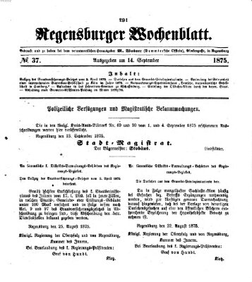 Regensburger Wochenblatt Dienstag 14. September 1875