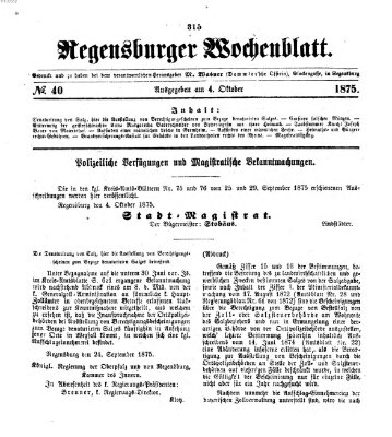 Regensburger Wochenblatt Montag 4. Oktober 1875