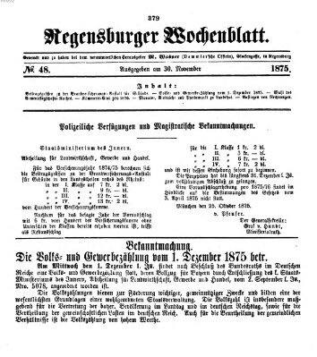 Regensburger Wochenblatt Dienstag 30. November 1875