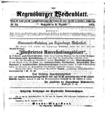 Regensburger Wochenblatt Dienstag 28. Dezember 1875