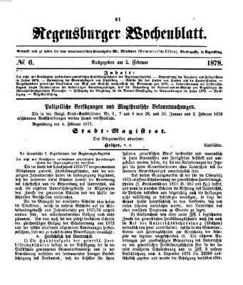 Regensburger Wochenblatt Dienstag 5. Februar 1878