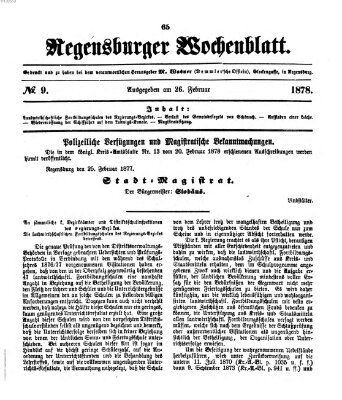 Regensburger Wochenblatt Dienstag 26. Februar 1878