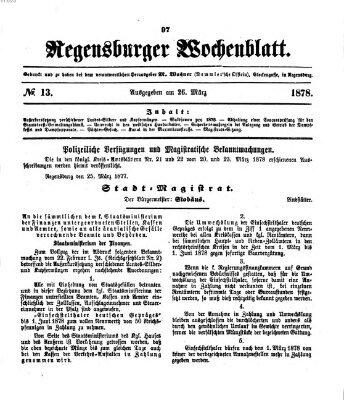 Regensburger Wochenblatt Dienstag 26. März 1878