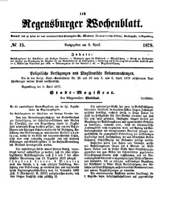 Regensburger Wochenblatt Dienstag 9. April 1878