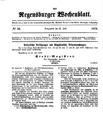 Regensburger Wochenblatt Dienstag 23. Juli 1878