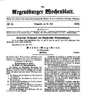 Regensburger Wochenblatt Dienstag 30. Juli 1878