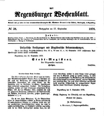 Regensburger Wochenblatt Dienstag 17. September 1878