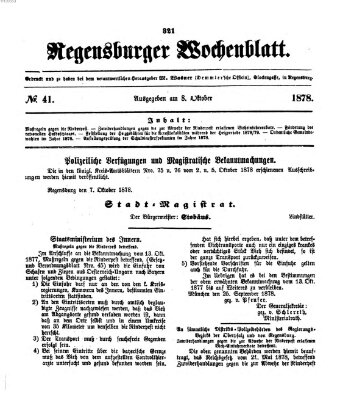 Regensburger Wochenblatt Dienstag 8. Oktober 1878