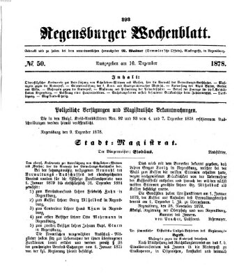 Regensburger Wochenblatt Dienstag 10. Dezember 1878