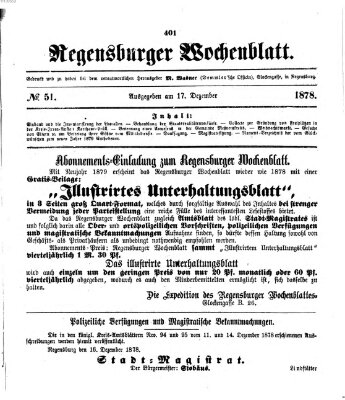 Regensburger Wochenblatt Dienstag 17. Dezember 1878