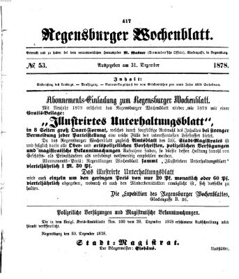 Regensburger Wochenblatt Dienstag 31. Dezember 1878