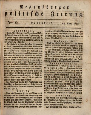 Regensburger politische Zeitung (Regensburger Zeitung) Samstag 18. April 1812