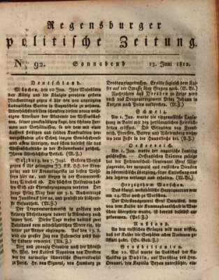 Regensburger politische Zeitung (Regensburger Zeitung) Samstag 13. Juni 1812