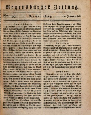 Regensburger Zeitung Donnerstag 11. Januar 1816