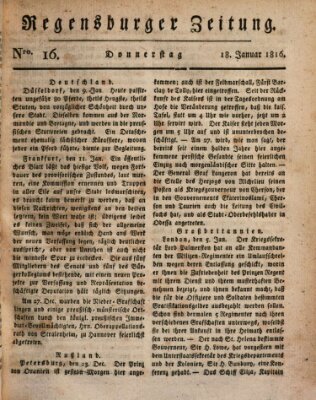 Regensburger Zeitung Donnerstag 18. Januar 1816