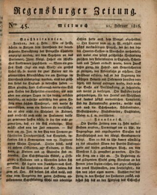 Regensburger Zeitung Mittwoch 21. Februar 1816