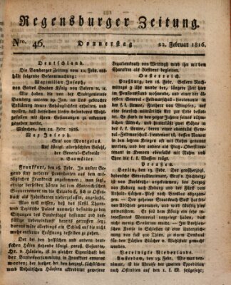 Regensburger Zeitung Donnerstag 22. Februar 1816