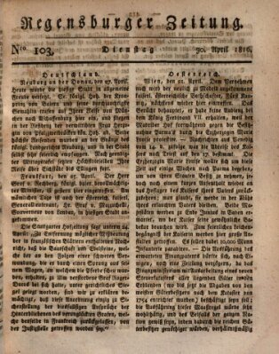 Regensburger Zeitung Dienstag 30. April 1816