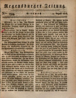 Regensburger Zeitung Mittwoch 14. August 1816