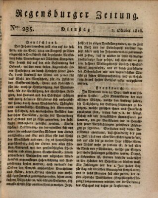 Regensburger Zeitung Dienstag 1. Oktober 1816