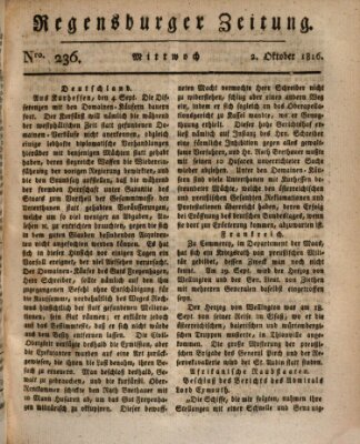 Regensburger Zeitung Mittwoch 2. Oktober 1816