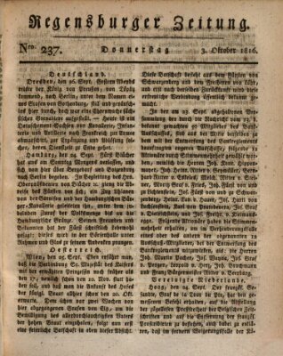 Regensburger Zeitung Donnerstag 3. Oktober 1816