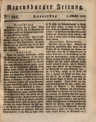 Regensburger Zeitung Donnerstag 2. Oktober 1817