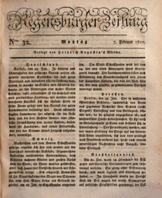 Regensburger Zeitung Montag 7. Februar 1820