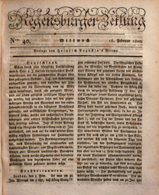 Regensburger Zeitung Mittwoch 16. Februar 1820