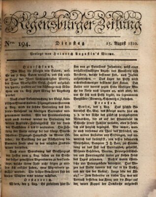 Regensburger Zeitung Dienstag 15. August 1820