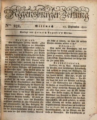 Regensburger Zeitung Mittwoch 27. September 1820