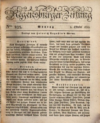 Regensburger Zeitung Montag 2. Oktober 1820