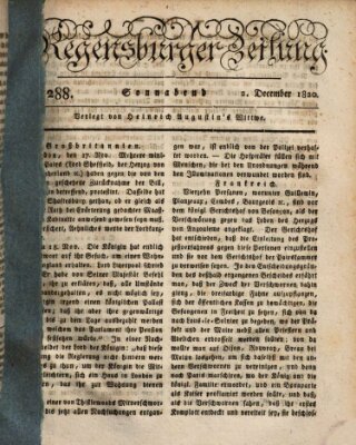 Regensburger Zeitung Samstag 2. Dezember 1820