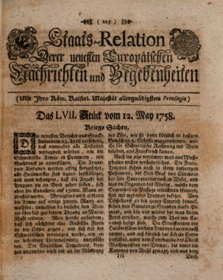 Staats-Relation der neuesten europäischen Nachrichten und Begebenheiten Freitag 12. Mai 1758