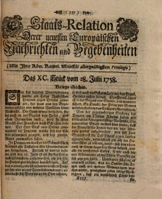 Staats-Relation der neuesten europäischen Nachrichten und Begebenheiten Freitag 28. Juli 1758