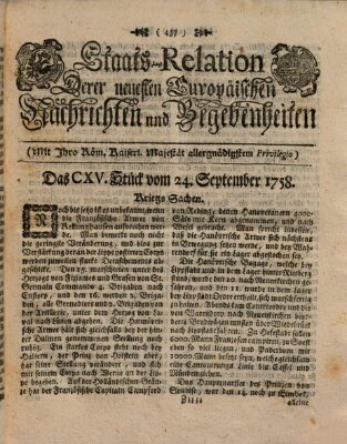 Staats-Relation der neuesten europäischen Nachrichten und Begebenheiten Sonntag 24. September 1758