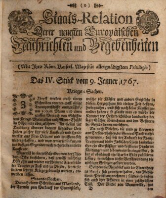 Staats-Relation der neuesten europäischen Nachrichten und Begebenheiten Freitag 9. Januar 1767