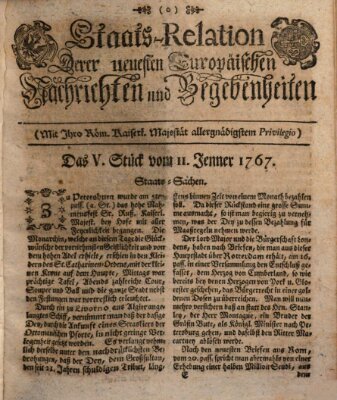 Staats-Relation der neuesten europäischen Nachrichten und Begebenheiten Sonntag 11. Januar 1767