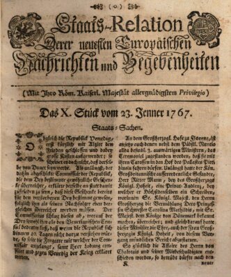 Staats-Relation der neuesten europäischen Nachrichten und Begebenheiten Freitag 23. Januar 1767