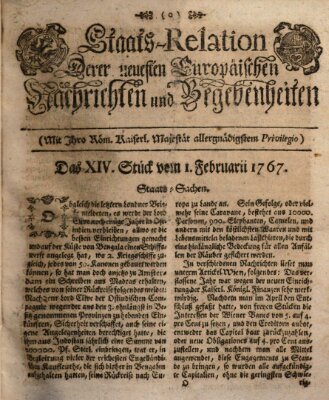 Staats-Relation der neuesten europäischen Nachrichten und Begebenheiten Sonntag 1. Februar 1767