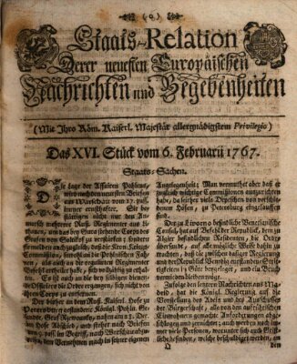 Staats-Relation der neuesten europäischen Nachrichten und Begebenheiten Freitag 6. Februar 1767