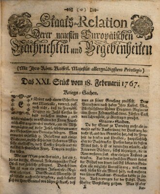 Staats-Relation der neuesten europäischen Nachrichten und Begebenheiten Mittwoch 18. Februar 1767