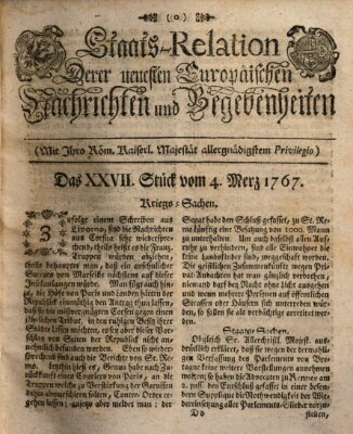 Staats-Relation der neuesten europäischen Nachrichten und Begebenheiten Mittwoch 4. März 1767